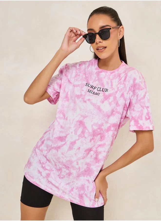 ستايلي Oversized Tie and Dye Turn-Up Sleeve T-Shirt