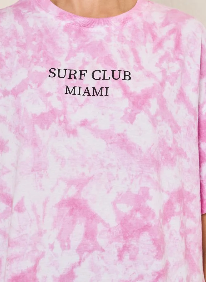 Styli Oversized Tie and Dye Turn-Up Sleeve T-Shirt