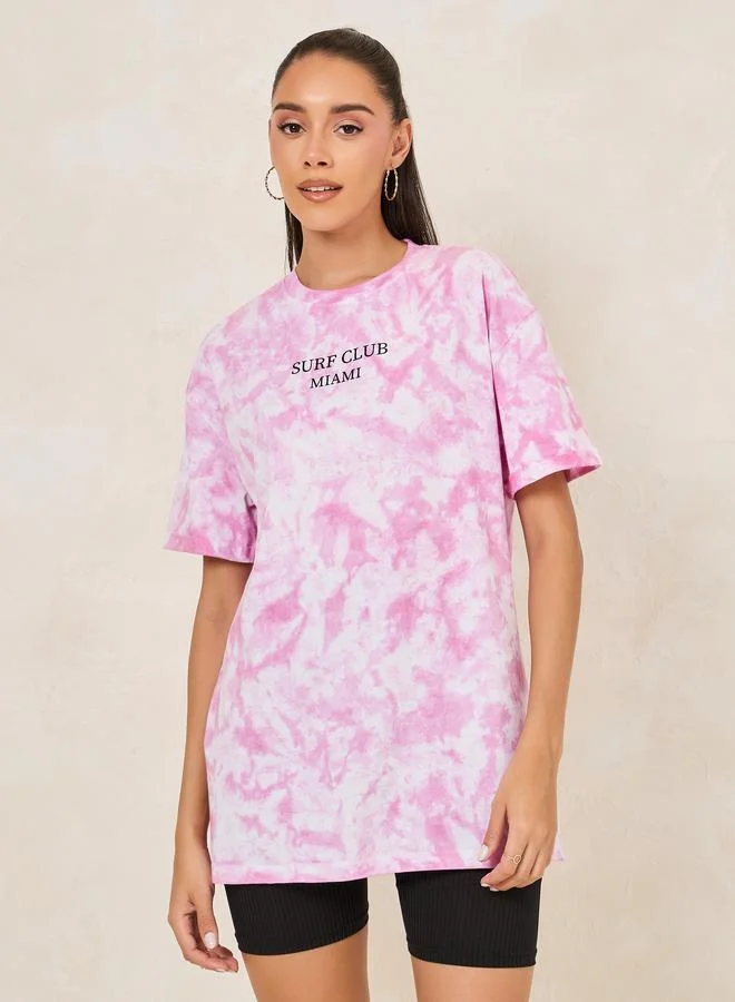 Styli Oversized Tie and Dye Turn-Up Sleeve T-Shirt