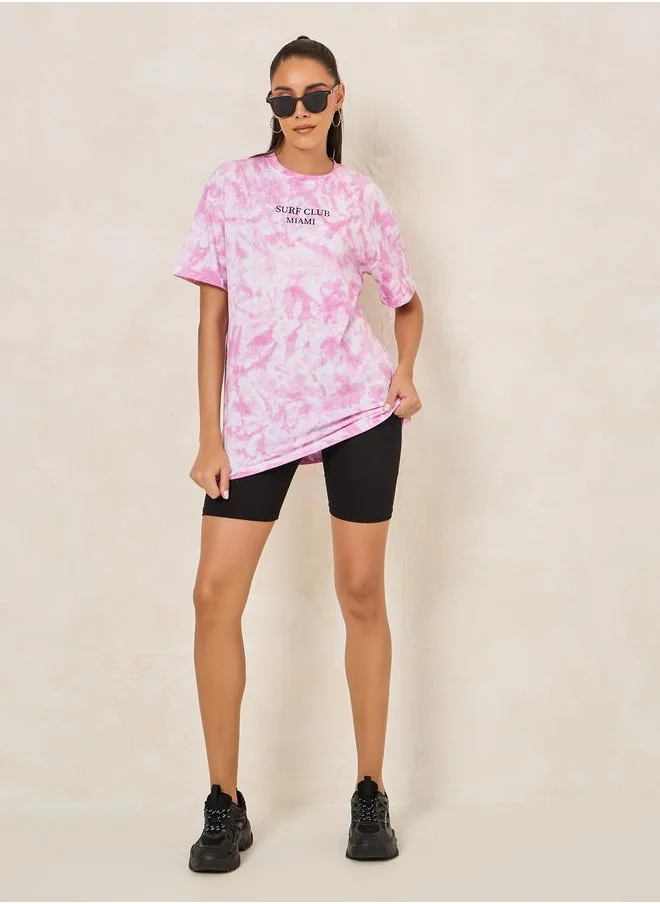 ستايلي Oversized Tie and Dye Turn-Up Sleeve T-Shirt