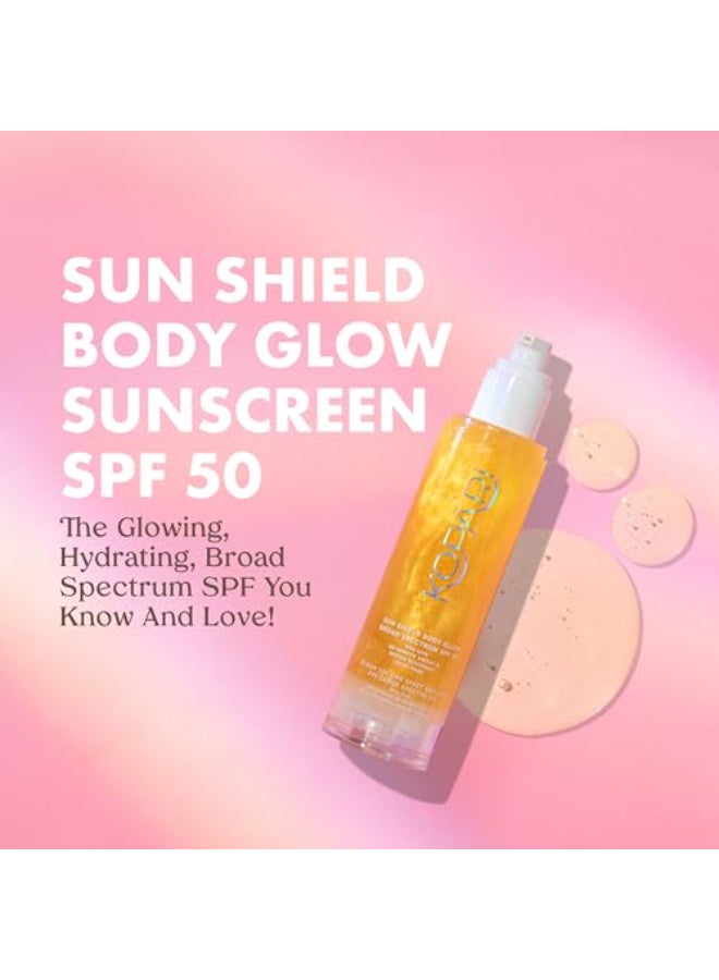 Kopari Sun Shield Body Glow Broad Spectrum SPF 50 Lightweight Shimmering Gel Texture Absorbs Quickly Non Sticky Glowing Results Gold 2 Pack - Image 3