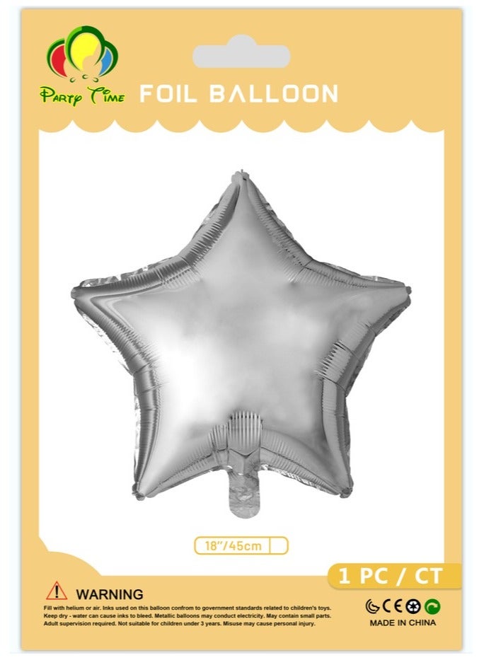 Party Time 1 Piece Star Shape Foil Balloon 18 Inch Shiny Silver Color Party Decoration Supply