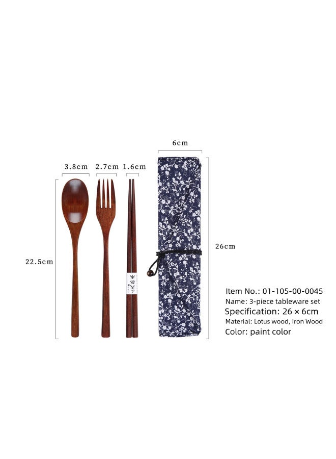 Yfjy Special Season Japanese Wooden Chopsticks Spoon Fork Portable One-person Spoon Fork Chopsticks Picnic Three-piece Cloth Bag-Specifications:(Lotus) 22.5 Large Paint Fork  - Image 4