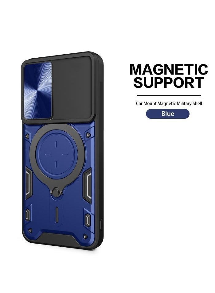 TEAM LUXURY Xiaomi Redmi Note 12 Pro Plus 5G Blue Mobile Phone Case Cover, Slide Camera Lens Cover, 360°Rotating Kickstand Ring, Bumper Shockproof Phone Case，Compatible with Car Magnetic Mount 