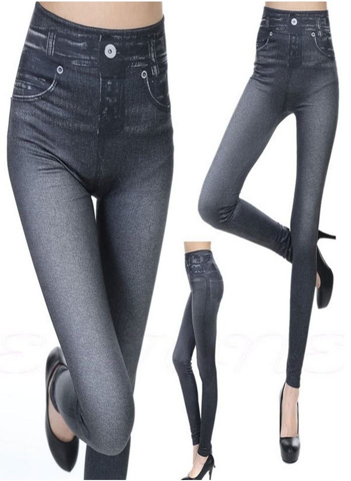 Loquat Women's Real Pocket Corset Jeans Seamless Bottoming Tights Black 