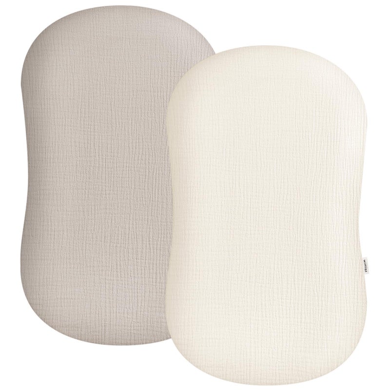 Wimist Muslin Baby Lounger Cover 2 Pack, Soft Breathable Newborn Lounger Pillow Cover for Boys Girls Infant (Beige & Cream) - Image 1