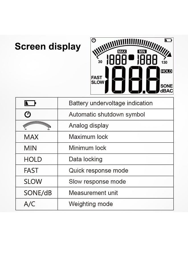 MESTEK 30-130dB Noise Meter Display Color Backlit Display Fast Slow Sampling Rate Capacitive Microphone Sound Level Monitor  - Image 3