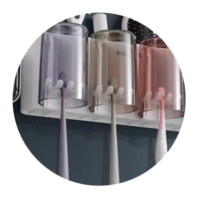 FYCAN FYCAN Wall Mounted Toothbrush Holder with 2 Cups, 4 Brush Slots for Bathroom, Wash Basin Caddy Storage, Bathroom Accessories Save Space, Dustproof, Waterproof,Toothpaste, Comb, Cream, Lotion-Multi - Image 4