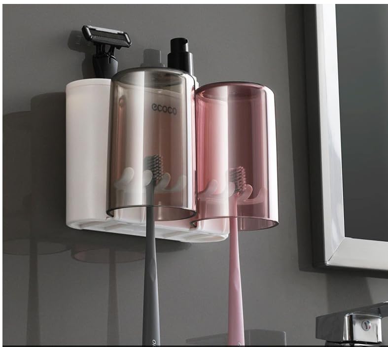 FYCAN FYCAN Wall Mounted Toothbrush Holder with 2 Cups, 4 Brush Slots for Bathroom, Wash Basin Caddy Storage, Bathroom Accessories Save Space, Dustproof, Waterproof,Toothpaste, Comb, Cream, Lotion-Multi - Image 3