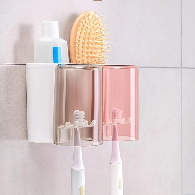 FYCAN FYCAN Wall Mounted Toothbrush Holder with 2 Cups, 4 Brush Slots for Bathroom, Wash Basin Caddy Storage, Bathroom Accessories Save Space, Dustproof, Waterproof,Toothpaste, Comb, Cream, Lotion-Multi - Image 1