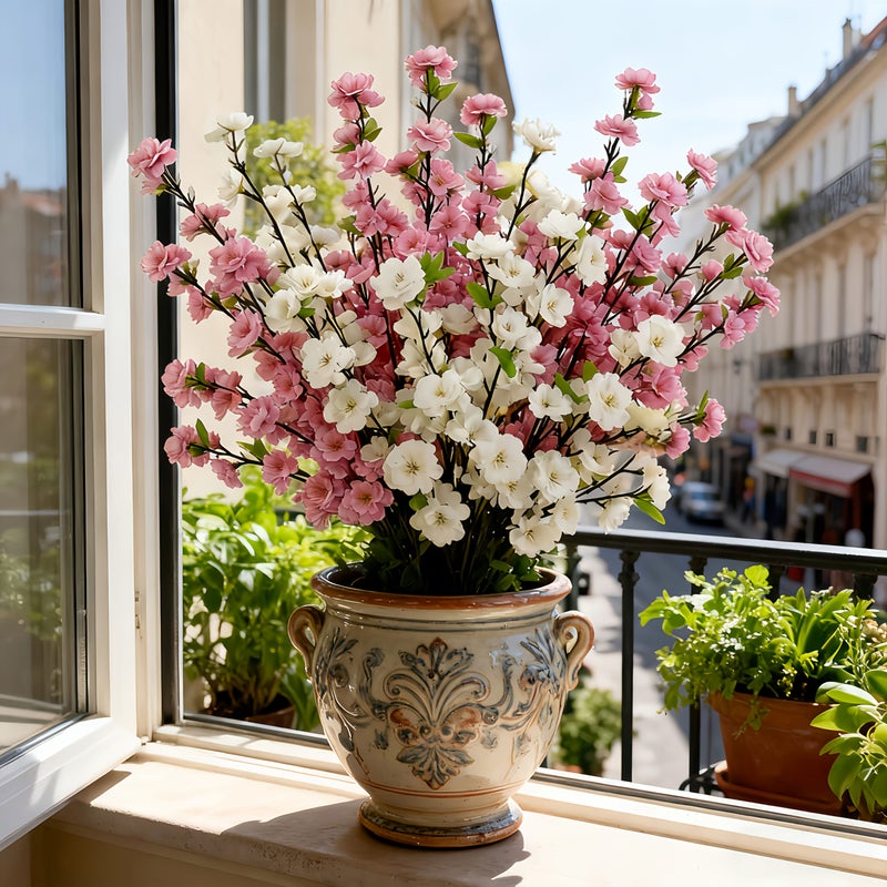 10pcs Pink And White Spring Home Decor With Realistic Artificial Flowers Uv Resistant For Indoor Outdoor Use Suitable For Easter Ramadan Spring Wedding Valentine Holiday Porch Entrance - Image 1
