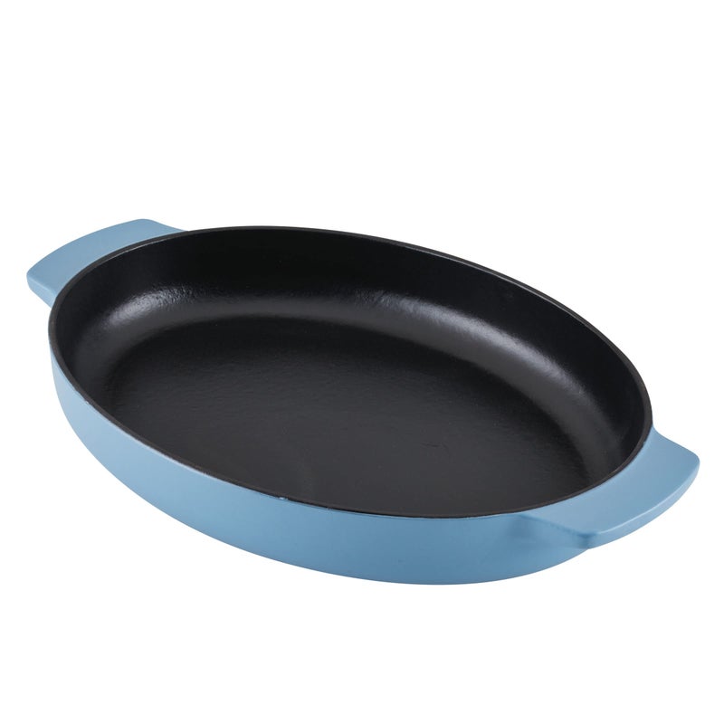KitchenAid Enameled Cast Iron Au Gratin Oval Roasting Pan, 2.5 Quart, Blue Velvet - Image 1