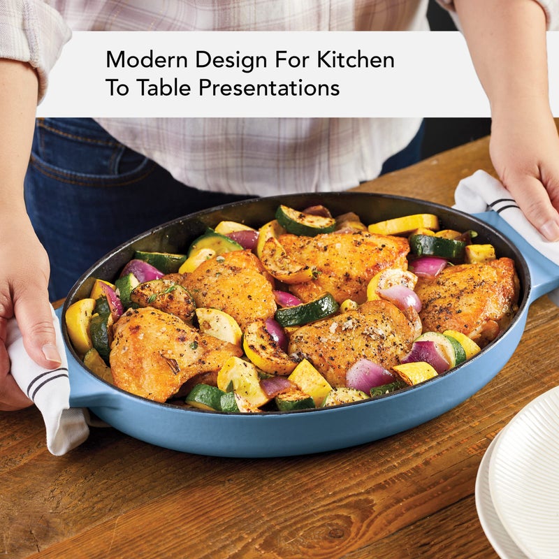 KitchenAid Enameled Cast Iron Au Gratin Oval Roasting Pan, 2.5 Quart, Blue Velvet - Image 3