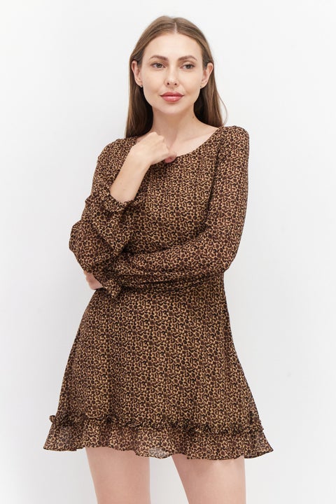 na kd brown dress NA-KD X Emrata Brown Frill Mini Dress UK XS  Reliked