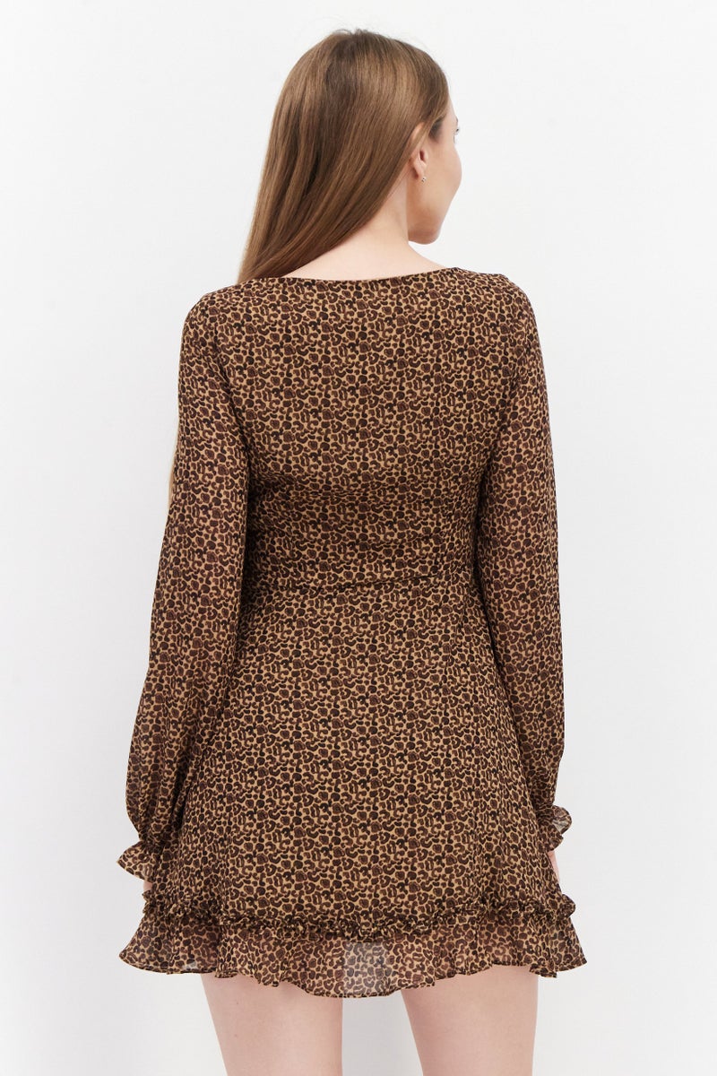 NA-KD Pamela x NA-KD Reborn Women Animal Pattern Mini Dress, Brown - Image 3