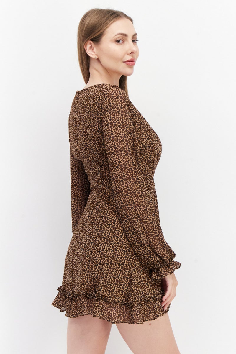 NA-KD Pamela x NA-KD Reborn Women Animal Pattern Mini Dress, Brown - Image 2