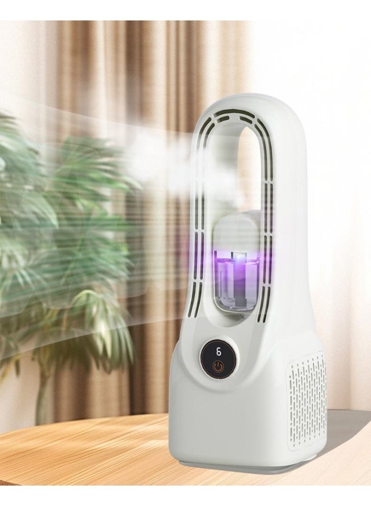 6-Speed Humidifying Bladeless Fan – Portable Desk Air Cooler with LED Digital Display & Built-in Water Tank – Ultra-Quiet USB Rechargeable Cooling Misting Fan for Home, Office, & Bedroom – White - Image 2
