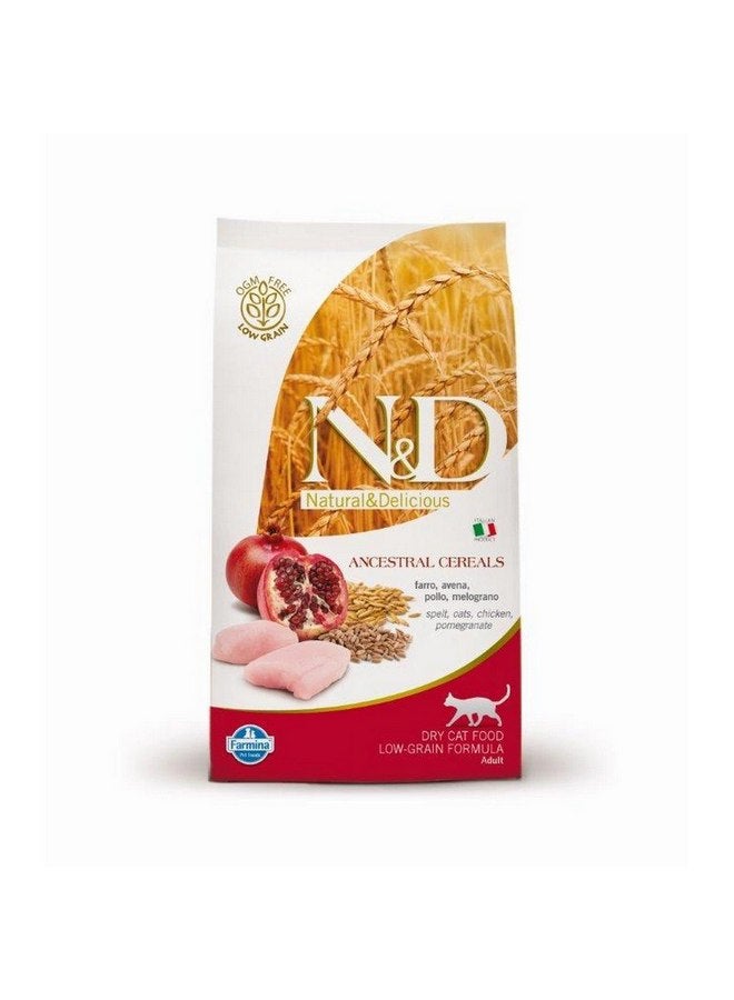 Farmina Natural And Delicious Chicken And Pomegranate Ancestral Low-Grain Formula Dry Cat Food, 3.3 Pound Bag