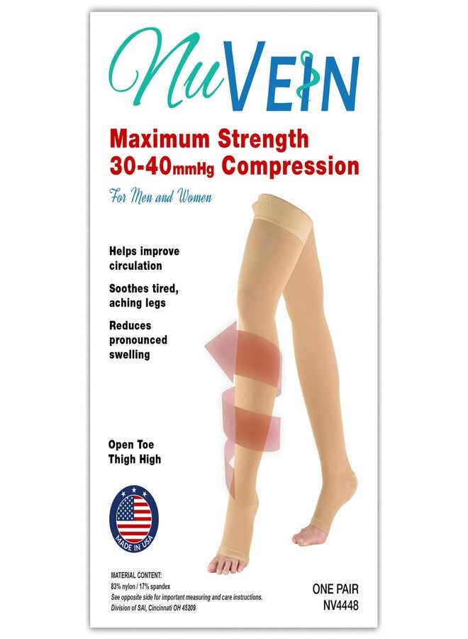 NuVein Medical Compression Stockings, 30-40 mmHg Support, Women & Men Thigh Length Hose, Open Toe, Black, X-Large - Image 5