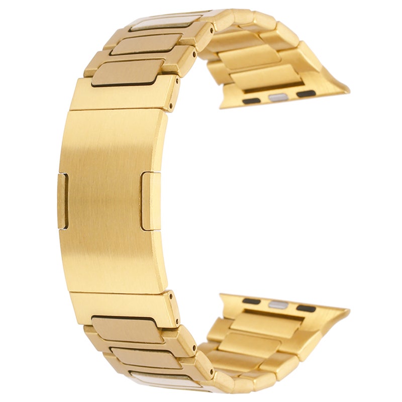 إيروريكس سوار ساعة Apple Watch Ultra مقاس 49 مم من الفولاذ المقاوم للصدأ على شكل حرف H مع مشبك قابل للطي (ذهبي) - Image 2