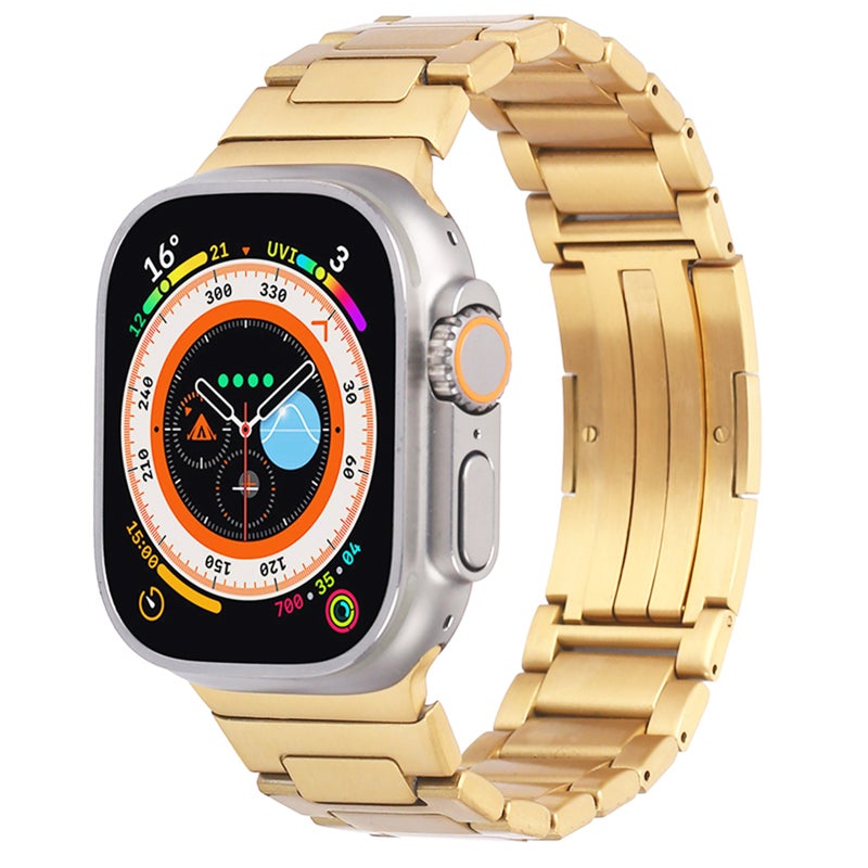 إيروريكس سوار ساعة Apple Watch Ultra مقاس 49 مم من الفولاذ المقاوم للصدأ على شكل حرف H مع مشبك قابل للطي (ذهبي) - Image 1