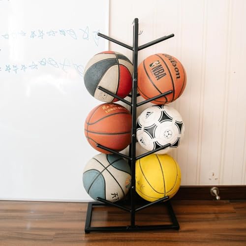 OGFC 57164 Space saving Basketball Holder for Boys Room Decor - 34.5 Tall Double Side Metal Ball Rack Display Stand for Basketball Football Volleyball Storage,Ball Holder Sports Decor - Image 1
