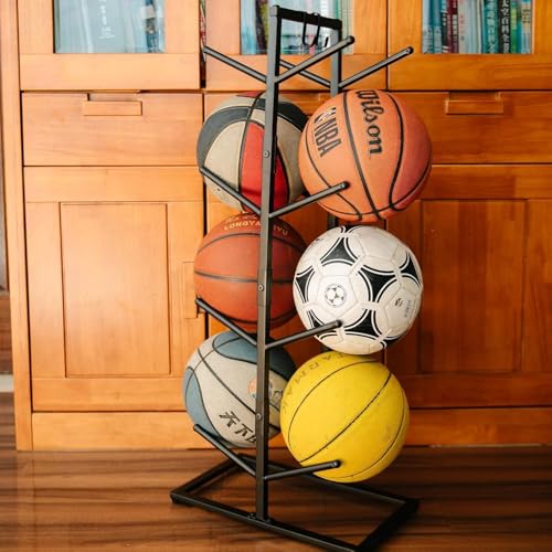 OGFC 57164 Space saving Basketball Holder for Boys Room Decor - 34.5 Tall Double Side Metal Ball Rack Display Stand for Basketball Football Volleyball Storage,Ball Holder Sports Decor - Image 2