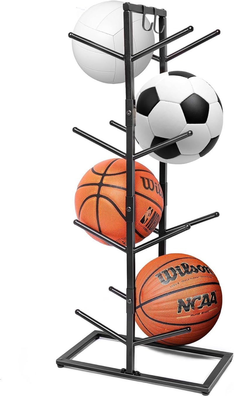 OGFC 57164 Space saving Basketball Holder for Boys Room Decor - 34.5 Tall Double Side Metal Ball Rack Display Stand for Basketball Football Volleyball Storage,Ball Holder Sports Decor - Image 4