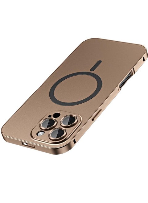 جراب مغناطيسي لهاتف iPhone 16 Pro Max للنساء/الرجال، متوافق مع MagSafe، تصميم لامع معدني فاخر غير لامع مع واقي عدسة الكاميرا وقفل ميكانيكي، مصد معدني كامل الجسم مقاوم للصدمات، ذهبي صحراوي