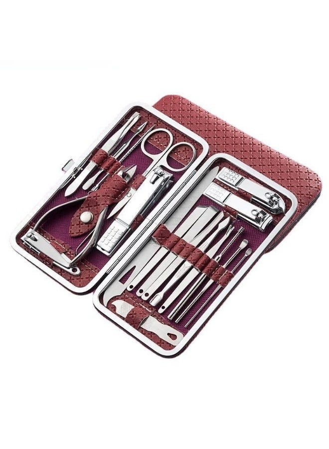 مجموعة قص الأظافر من 19 قطعة، قص أظافر اليدين والقدمين، مجموعة مانيكير وباديكير، مجموعة عناية احترافية من الفولاذ المقاوم للصدأ، أدوات للعناية بالأظافر مع حقيبة سفر فاخرة - Image 1