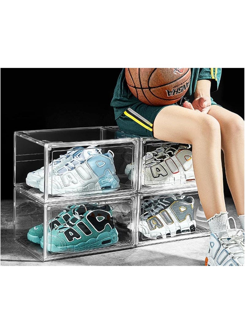 LENDIS Clear Plastic Stackable Shoe Box - Space Saving, Side Opening Display for Sneakers and Collection (4 Transparent Boxes) 