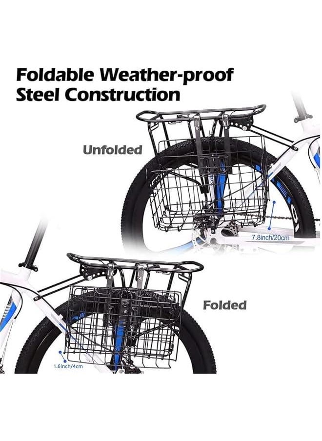 HOOKOR Bike Basket, Detachable Bicycle Basket, Folding Bike Basket, Rust Proof Wire Mesh Bike Frame Basket Bicycle Bag Cargo Rack for Mountain Bike Accessories  - Image 5