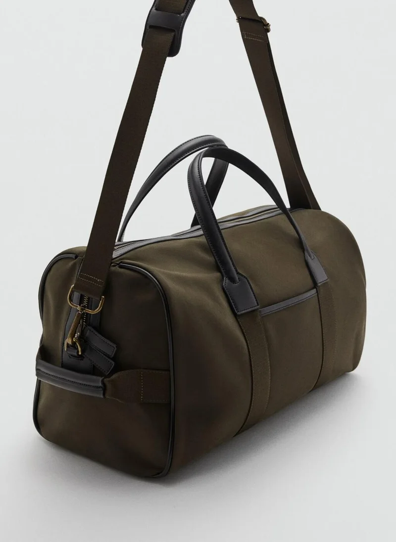 MANGO Combined leather and cotton bowling handbag
