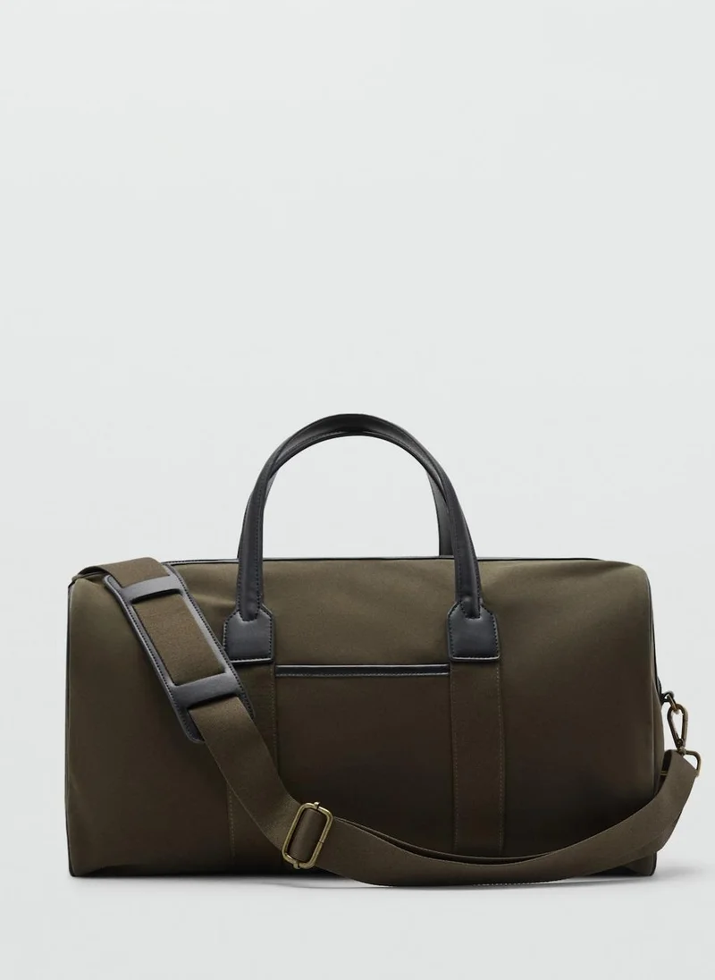 MANGO Combined leather and cotton bowling handbag