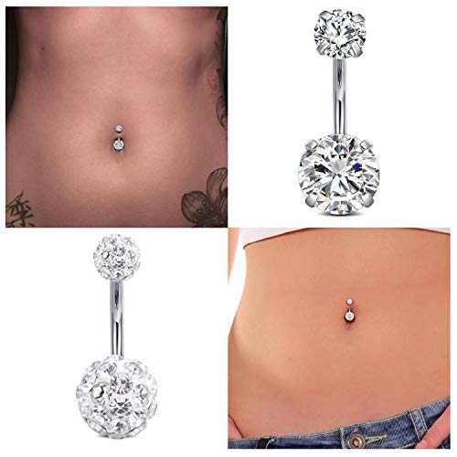 JFORYOU 5Pcs Belly Button Rings Stainless Steel 14G CZ Navel Rings Barbells Studs Women Body Piercing Jewelry Silver - Image 4