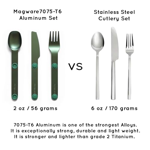 FULL WINDSOR - MAGWARE Magnetic Camping Cutlery Set - Travel Utensils for Camping, Cooking, and Outdoor Dining - Knife, Fork & Spoon - Portable Silverware with Pouch - Green (3 PCS) - Image 3