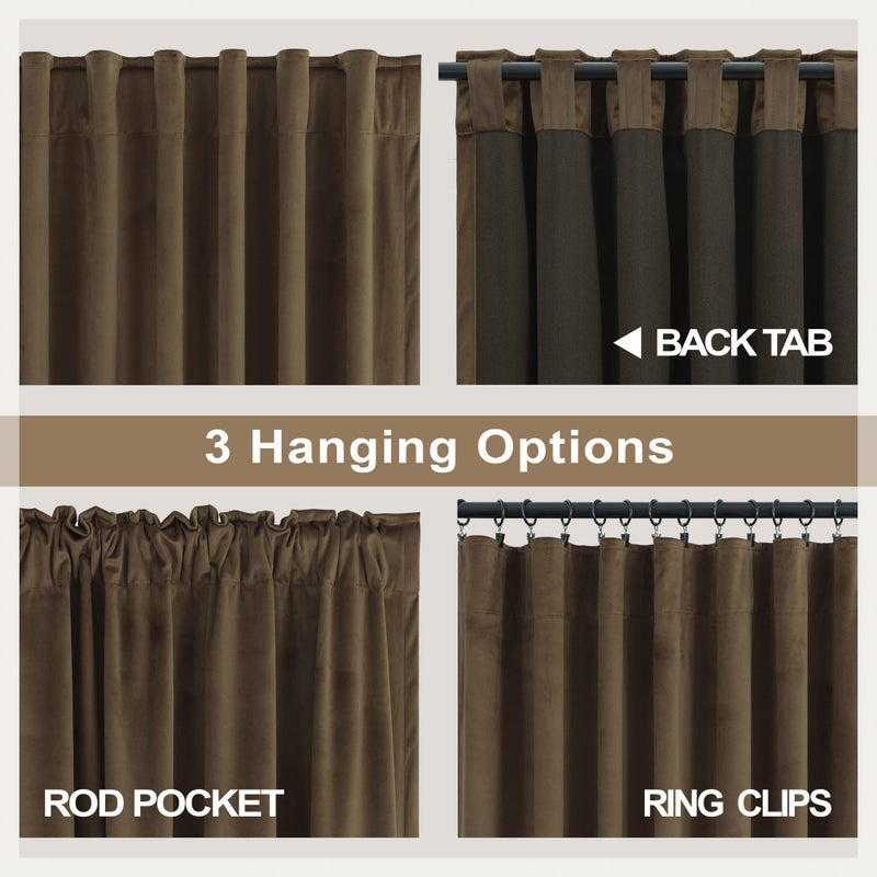 Pitalk Brown Velvet Curtains 84 Inch Long for Bedroom Luxury Earthy Home Decor Thermal Insulated Light Blocking Dark Chocolate Brown Drape for Living Room Darkening 52x84 Floor Length 2 Panel Back Tab Pocket - Image 4
