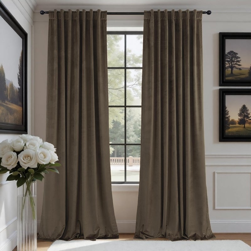 Pitalk Brown Velvet Curtains 84 Inch Long for Bedroom Luxury Earthy Home Decor Thermal Insulated Light Blocking Dark Chocolate Brown Drape for Living Room Darkening 52x84 Floor Length 2 Panel Back Tab Pocket - Image 1