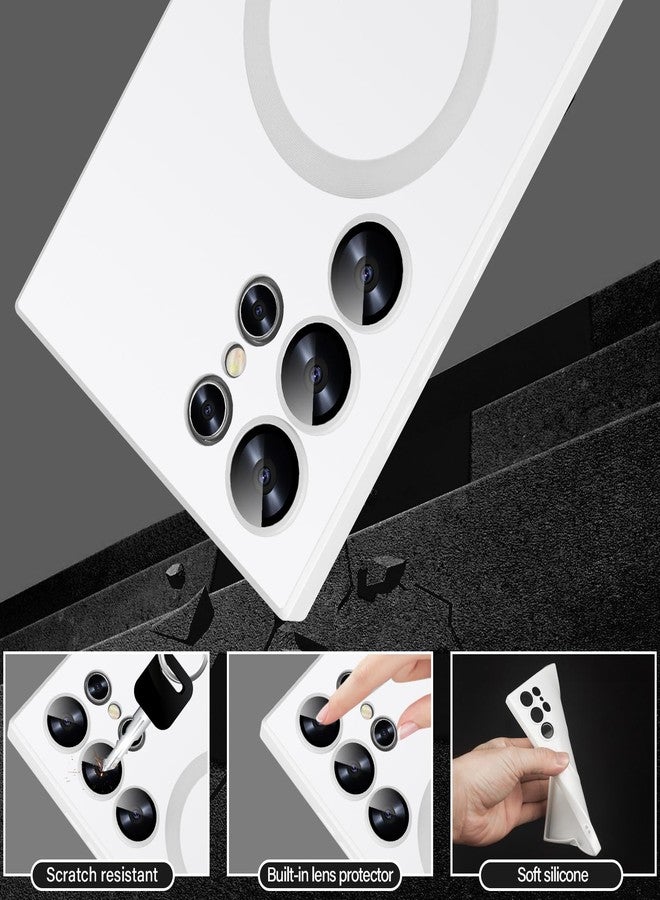 أوميو جراب سيليكون مغناطيسي من أوميو لهاتف جالاكسي إس 24 ألترا، متوافق مع ماج سيف، غطاء عدسة كاميرا شامل من السيليكون الحراري المرن غير اللامع، مقاوم للصدمات، مناسب للرجال والنساء، أبيض - Image 3