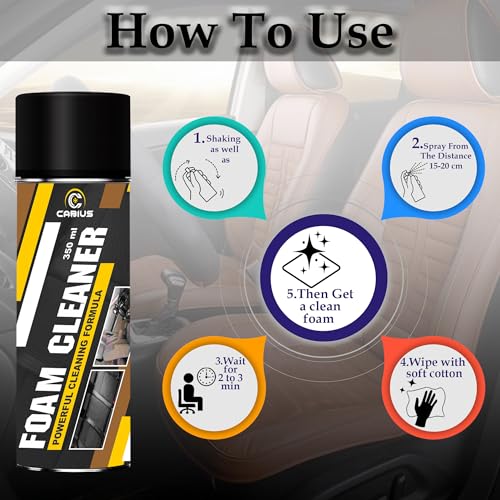 CABIUS Interior Foaming Multi-Purpose Foam Cleaner for Seats, Dashboard Leather Vinyl Rubber,Doors, PU/Leather- 500Ml (Set of 2) - Image 2