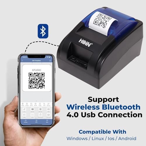 HOIN 58MM (2 Inch) Bluetooth + USB Thermal Receipt Printer | Compatible with ESC/POS Print Billing Invoice | Mobile Printing - (No Battery Backup) 1 Year Warranty - Image 2