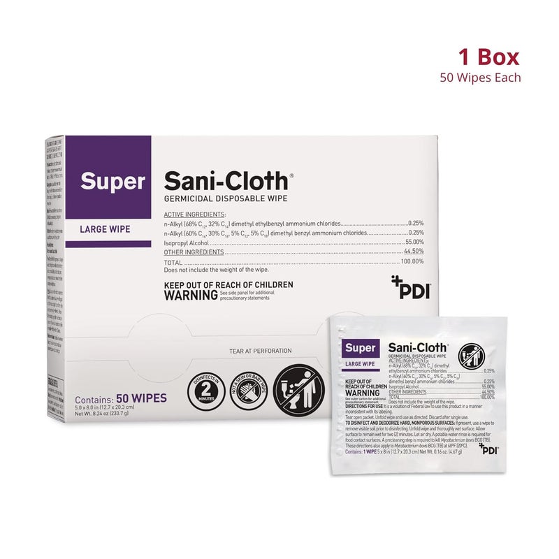 PDI Super Sani-Cloth Germicidal Disposable Wipe, Large, Individual, 5" x 8" - Image 3