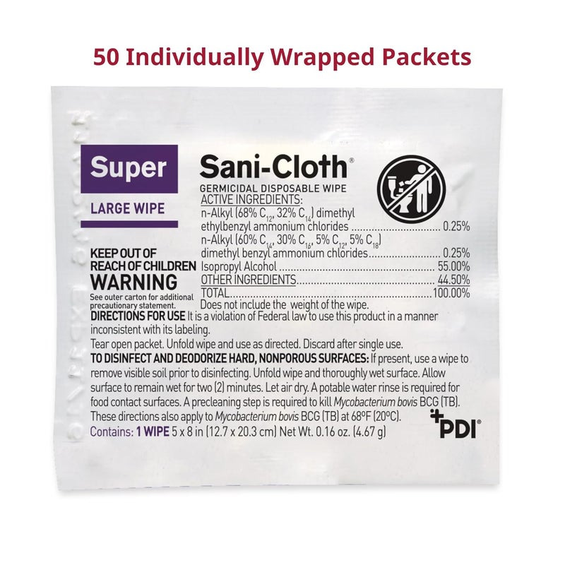 PDI Super Sani-Cloth Germicidal Disposable Wipe, Large, Individual, 5" x 8" - Image 4