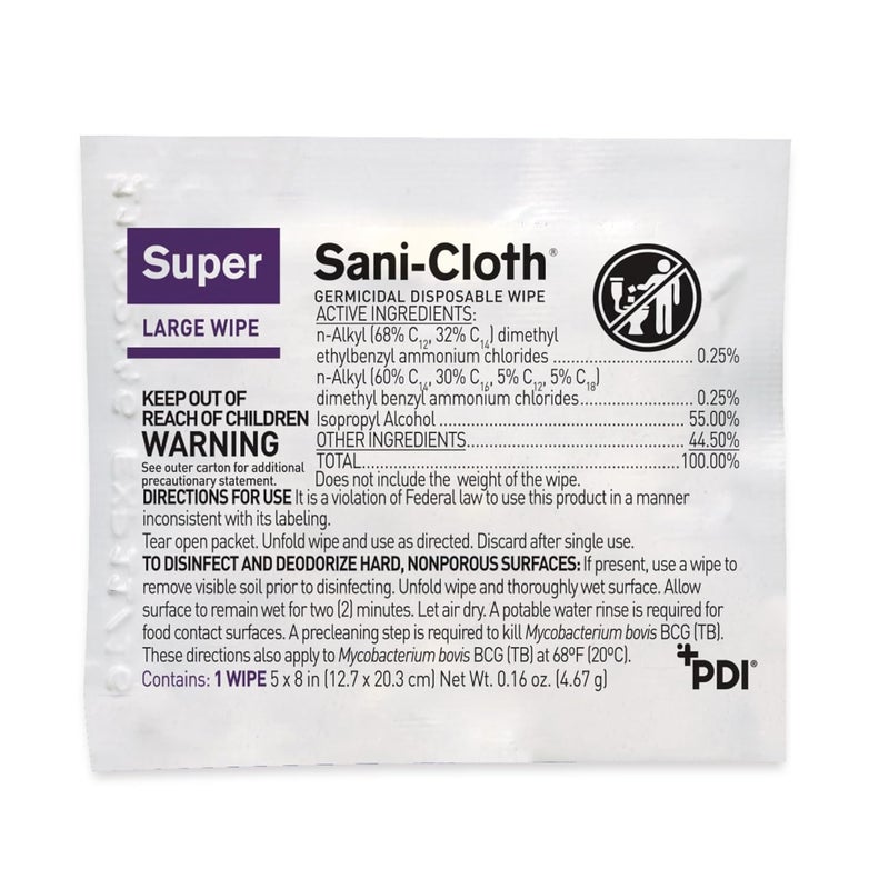 PDI Super Sani-Cloth Germicidal Disposable Wipe, Large, Individual, 5" x 8" - Image 2