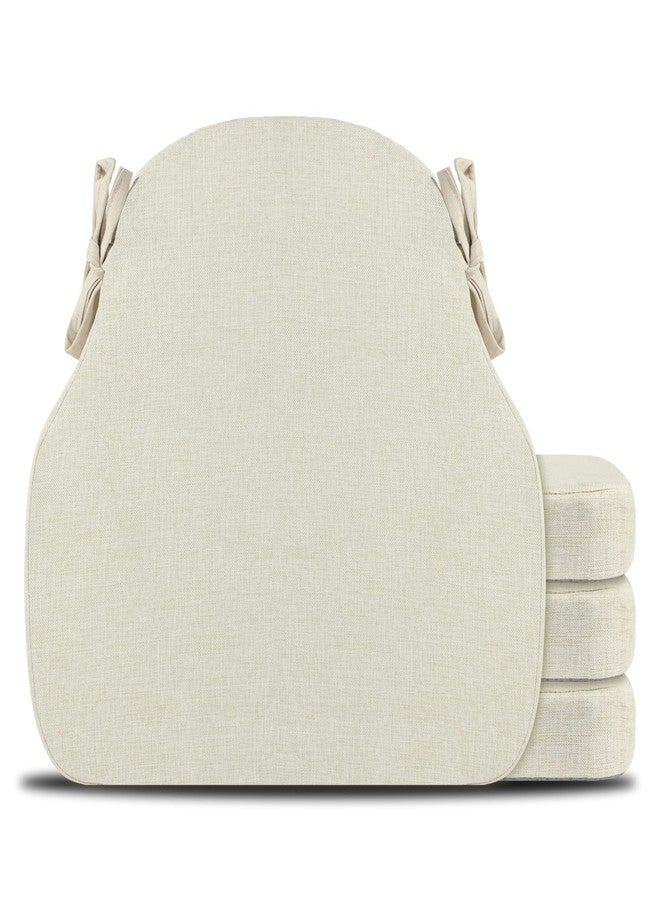 PRONOUS 4 Pack Beige Winsor Chair Cushions with Ties, Faux Linen Dining Kitchen Chair Seat Pads Non Slip 17"x16" - Image 1