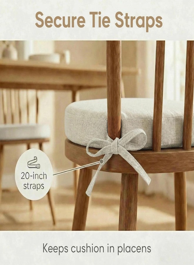 PRONOUS 4 Pack Beige Winsor Chair Cushions with Ties, Faux Linen Dining Kitchen Chair Seat Pads Non Slip 17"x16" - Image 4