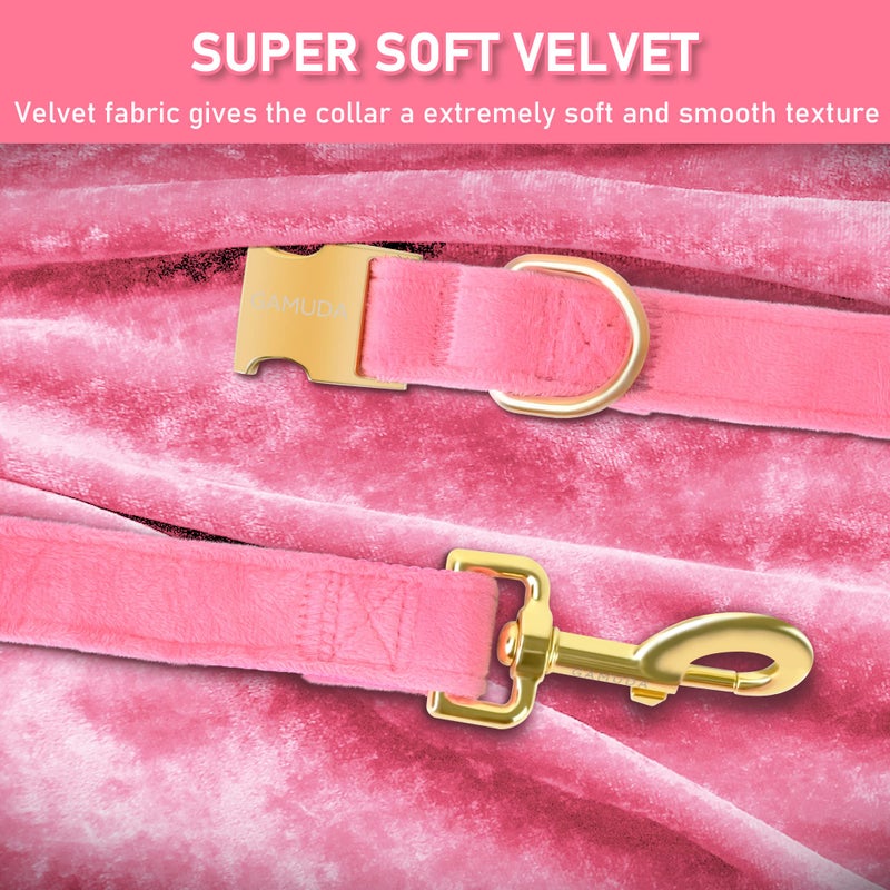 GAMUDA Velvet Dog Collar and Leash, Super Soft and Smooth, Heavy Duty Gold Buckle, Comfortable and Easy to Clean, Adjustable Collar for Dog (S, Pink) - Image 5