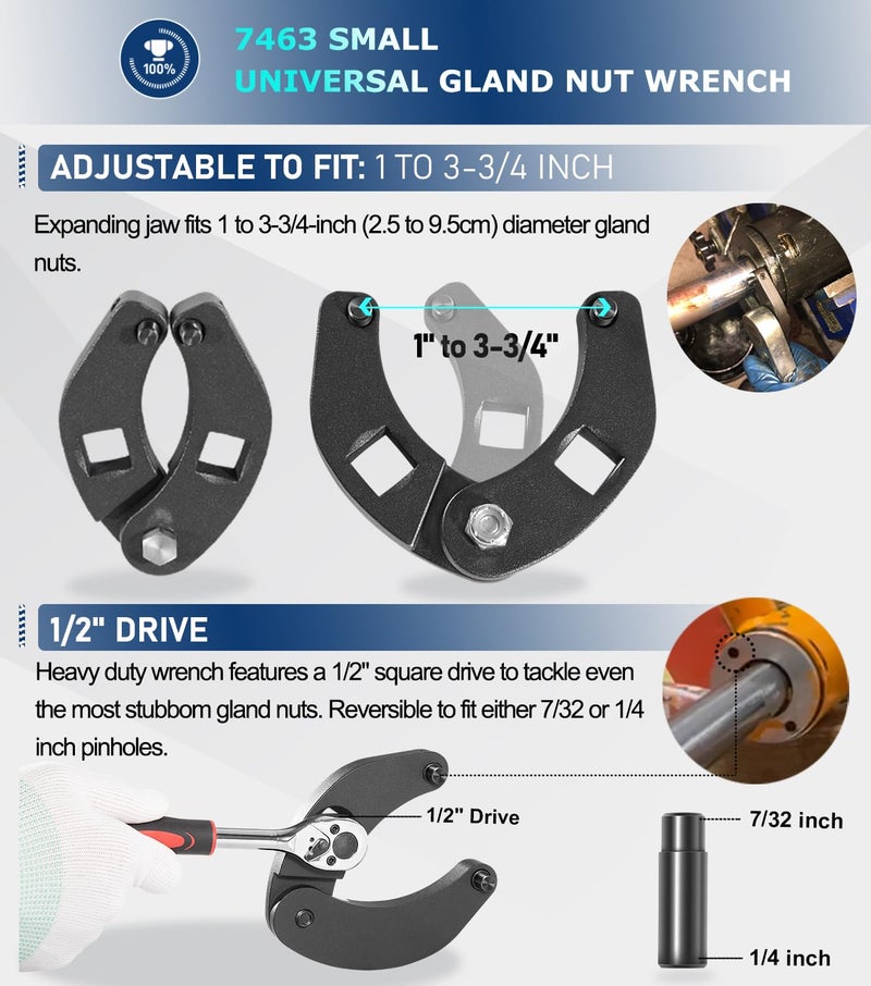 Camoo 7463 Adjustable Gland Nut Wrench Hydraulic Cylinder Spanner Wrench Adjustable, Removing Hydraulic Cylinders, With 7/32, 1/4 inch Pin, Suitable for Farm & Construction Equipment - Image 3