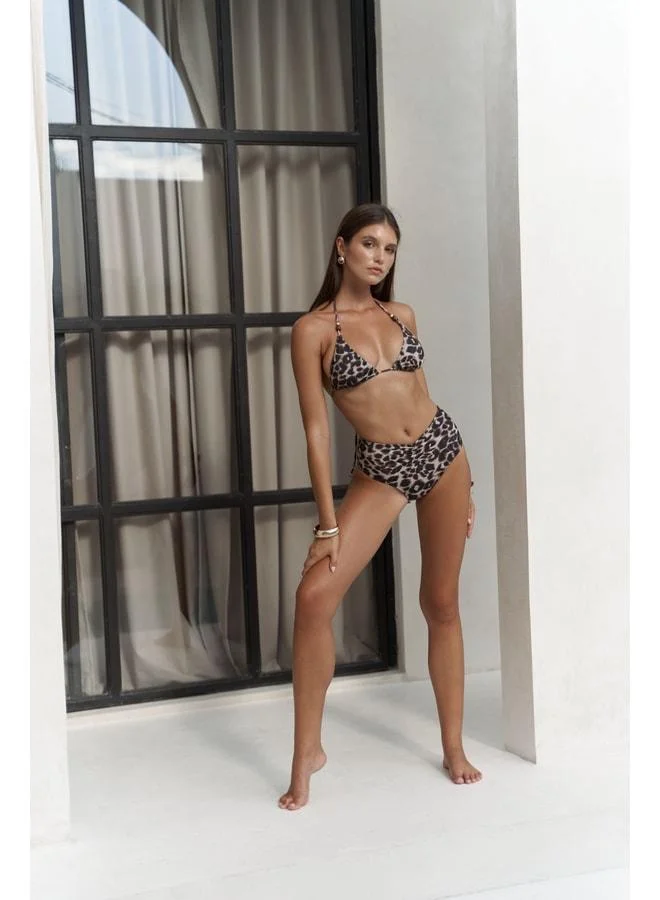 Tahmar Front Gather Detail Leopard Print Bikini Bottom.