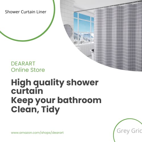DEARARTBath Grey Grid Shower Curtain Set for Bathroom, 72''*72''inch Fabric Shower Curtain Liner with Grommet and 12-Hooks, 100% Waterproof and Machine Washable Easy Care Easy Clear - Image 5